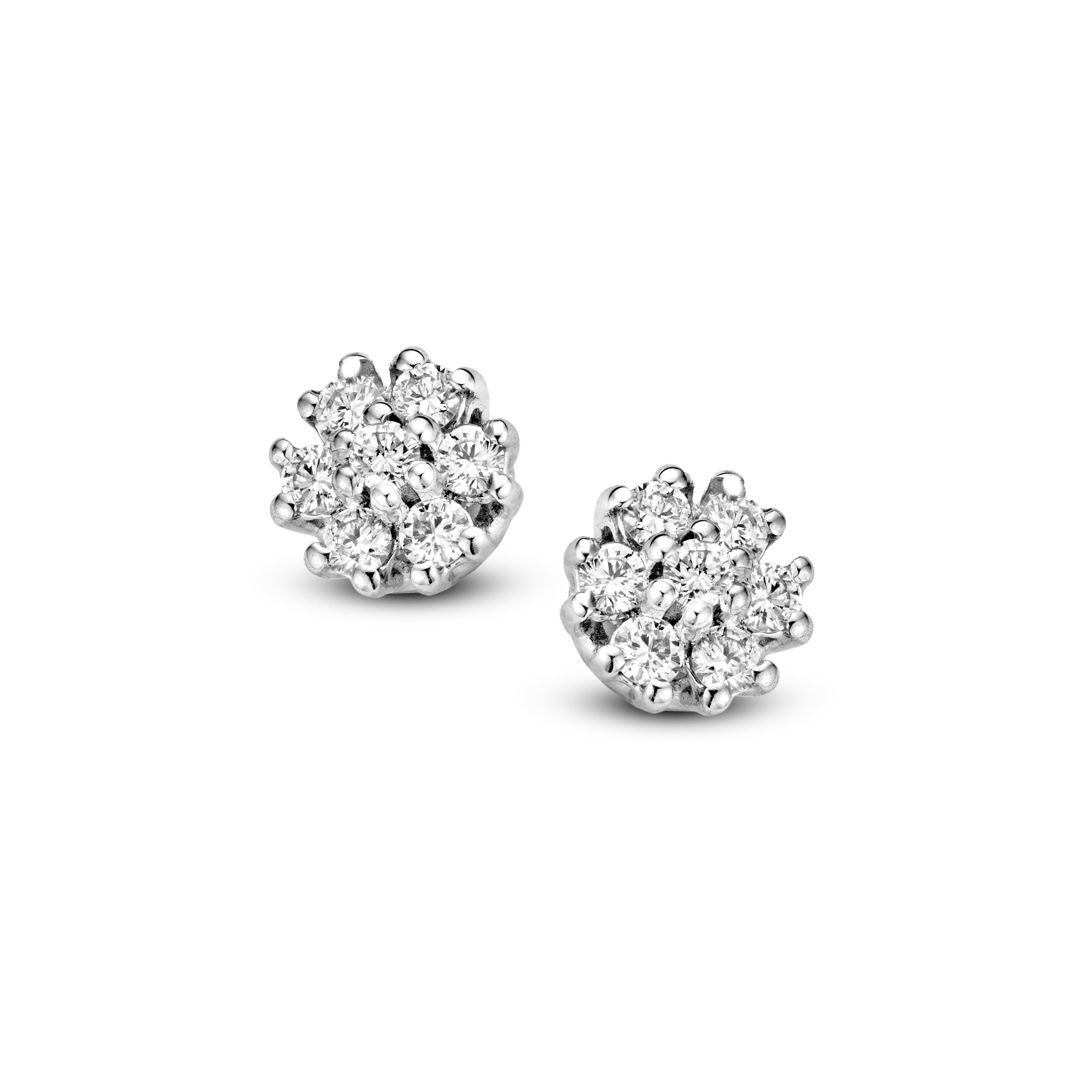 Briljant witgouden entourage oorstekers met 0.34ct. diamant (H/Si)
